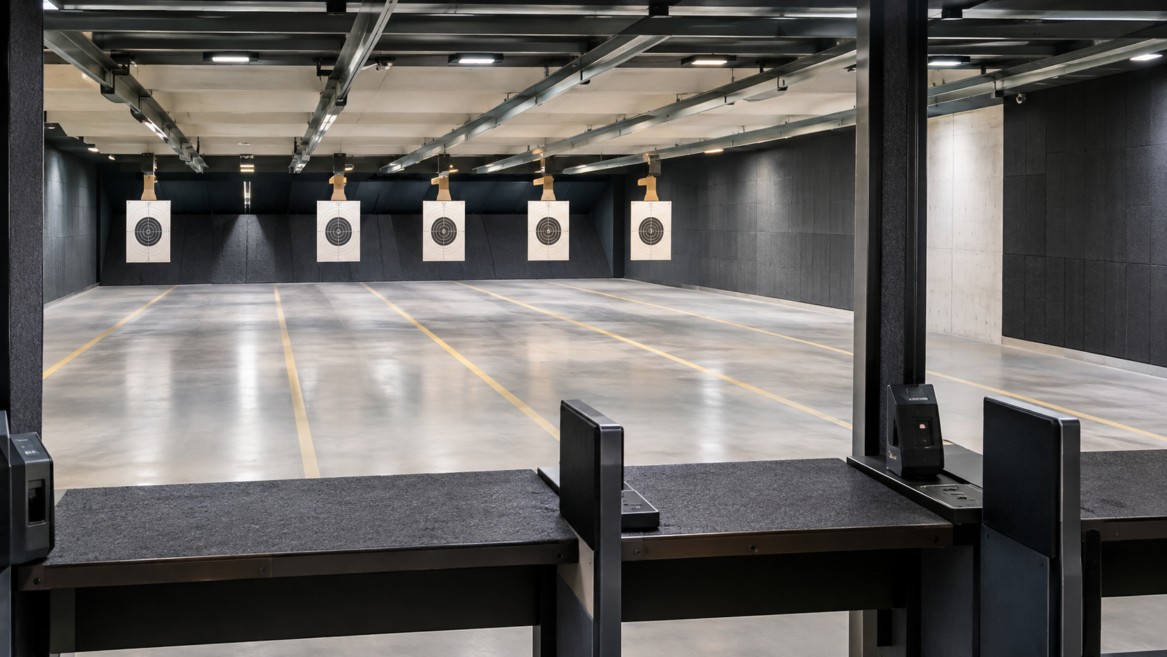 Poligono di tiro indoor con bersagli, immagine generica